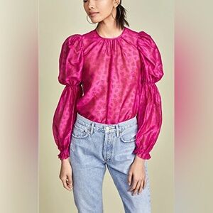 Ulla Johnson Aster Bubble Sleeve Fuchsia Blouse